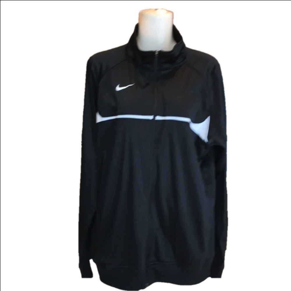 NIKE Black Track Jacket Full Zip Mens Medium White Accents Polyester EUC